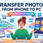 Illustration showing multiple ways to transfer photos from iPhone to PC