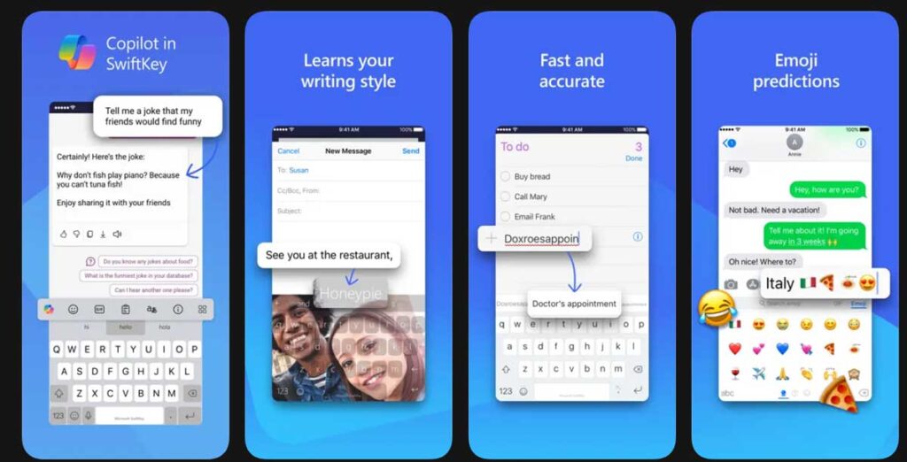 AI-assisted predictive typing app with personalized suggestions and emoji recommendations