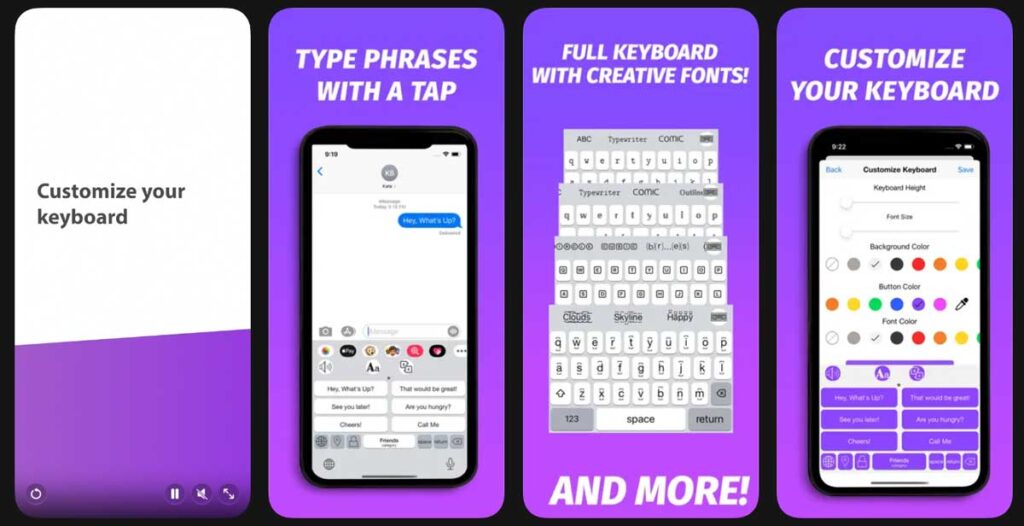 Custom phrase typing app with shortcut text features for faster messaging on iOS devices