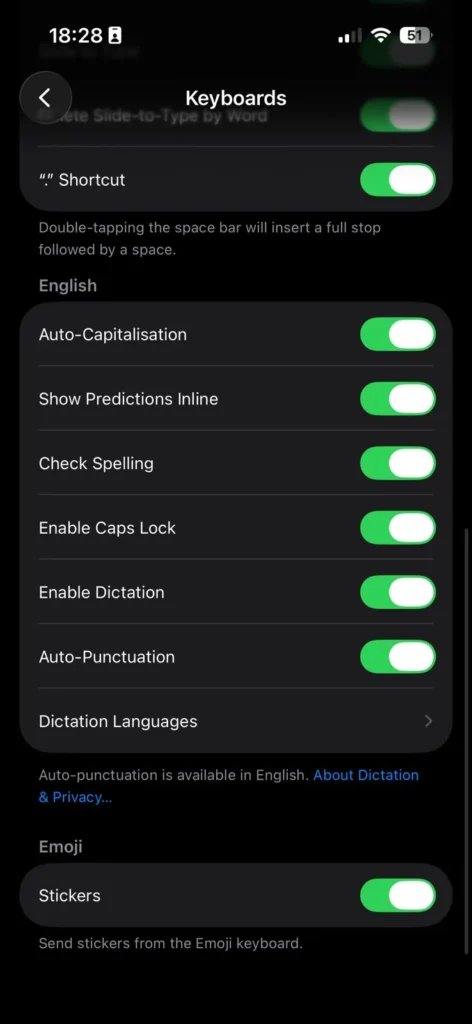 Turn off stickers from iPhone keyboard settings