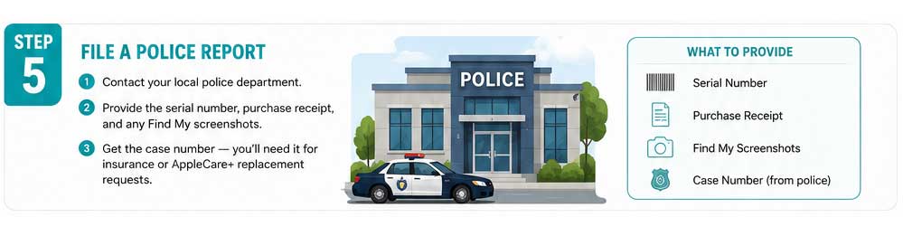 File police report for stolen AirPods with serial number and receipt