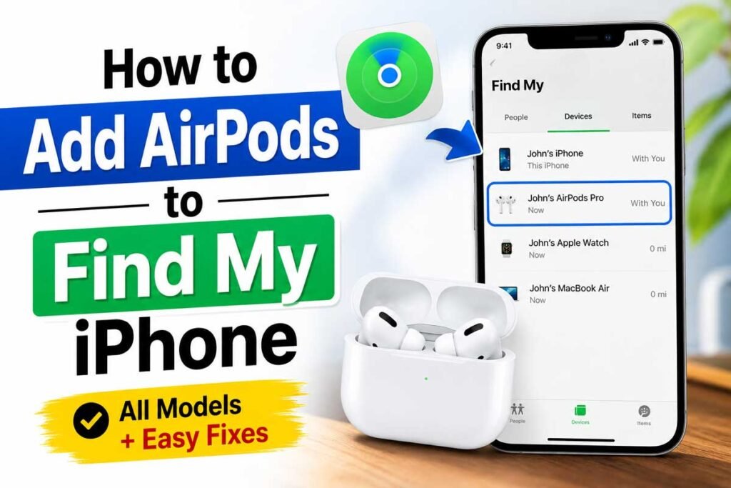 iPhone showing AirPods connected in Find My app on iOS