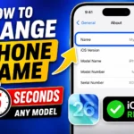iPhone settings screen showing how to change iPhone name on iOS 26 with fast 5 second method