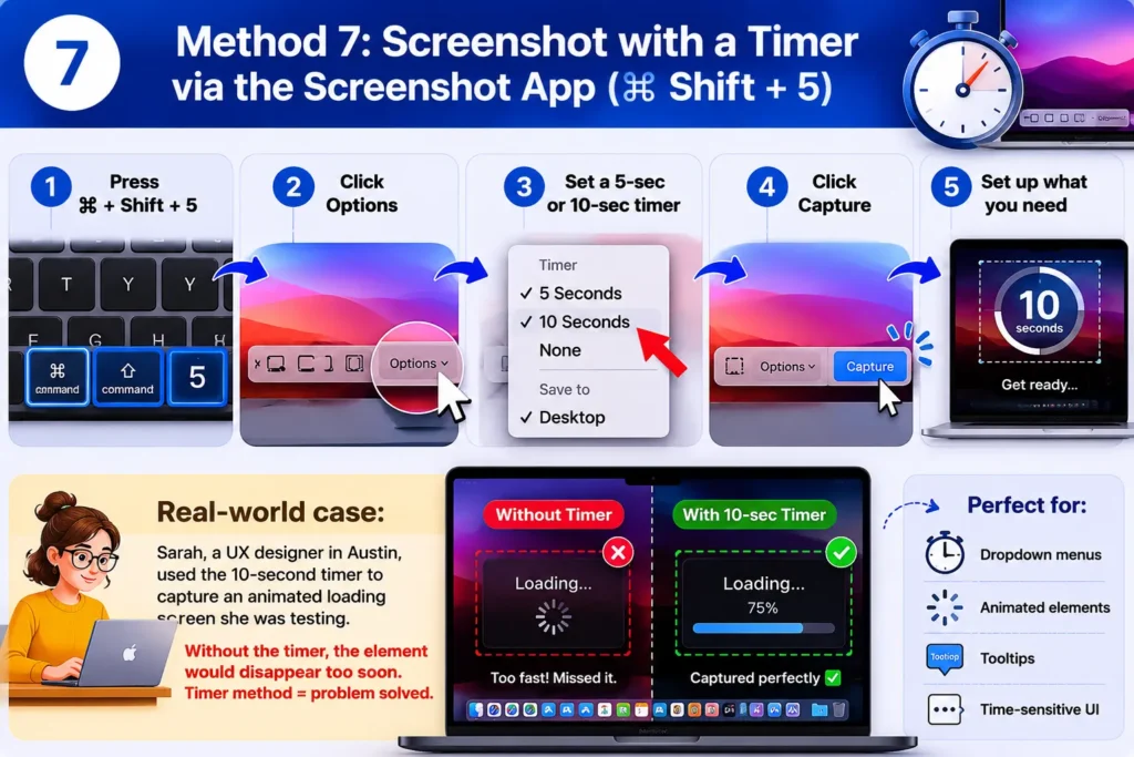Use screenshot timer on Mac with Command Shift 5