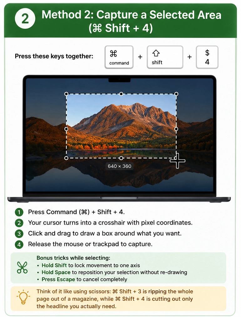 Capture selected area screenshot on Mac with Command Shift 4