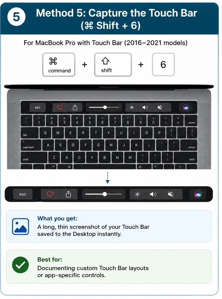 Capture Touch Bar screenshot on MacBook Pro using Command Shift 6