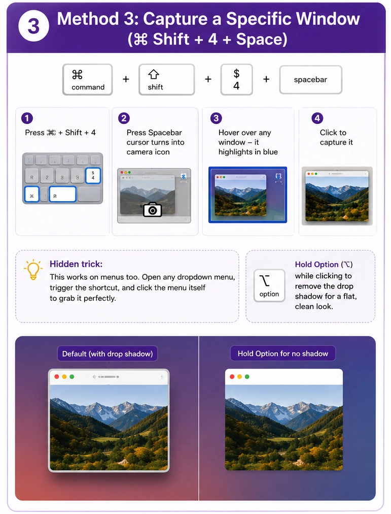Screenshot a specific window on Mac using Spacebar shortcut