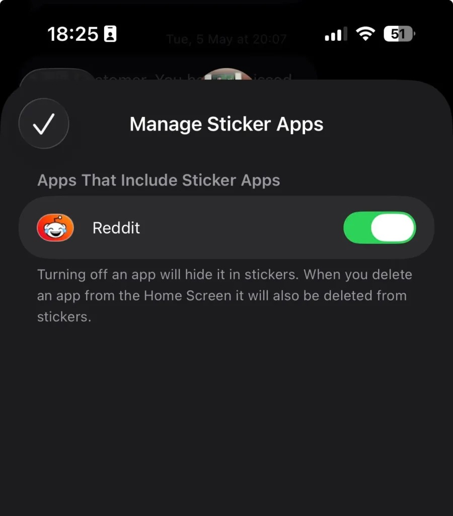 Manage sticker apps settings on iPhone iOS 26