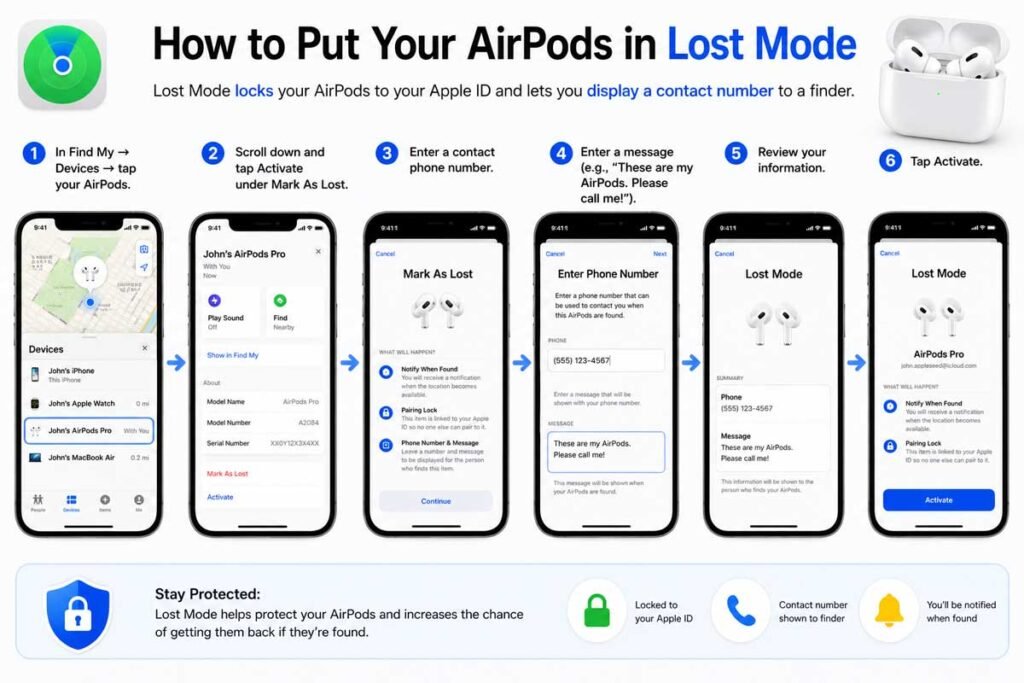 Activating Lost Mode for AirPods in Find My app