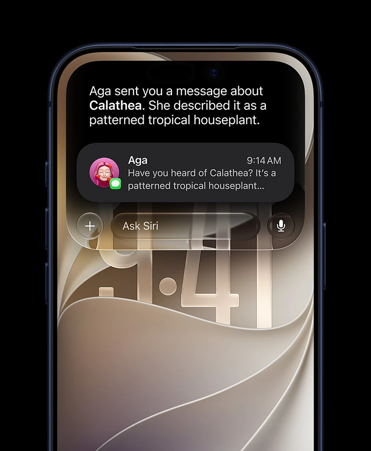 Siri displaying personal context awareness and message understanding on an iPhone screen