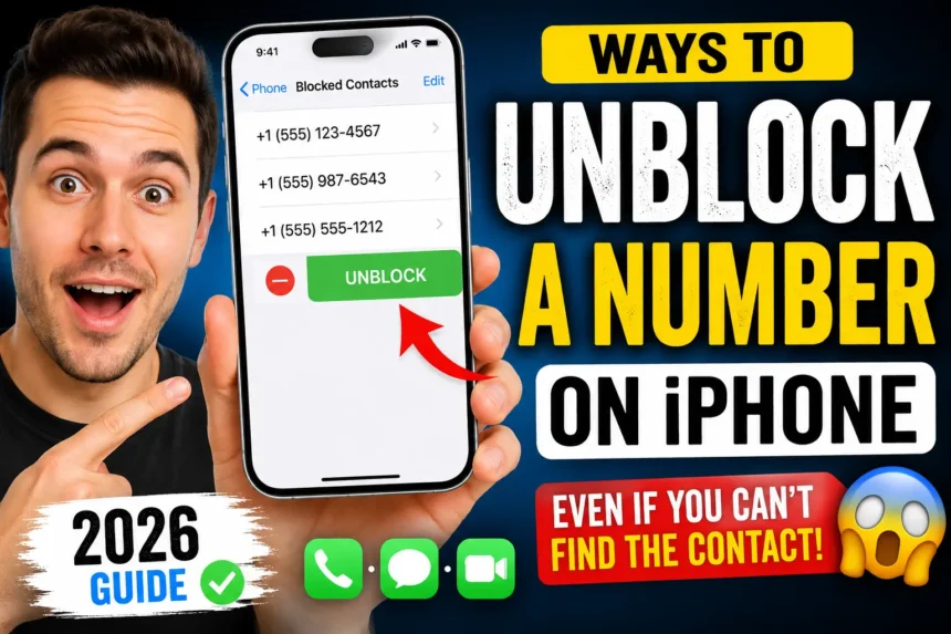 iPhone blocked contacts screen showing options to unblock a phone number