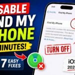 iPhone showing Find My iPhone settings with the feature being turned off on iOS 26 in 2026.