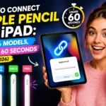 Smiling woman holding an Apple Pencil and iPad showing a pairing screen, illustrating how to connect Apple Pencil to iPad for all four Pencil models.