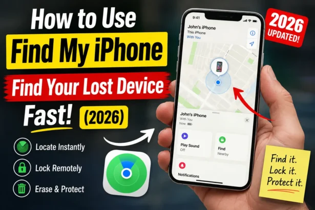 How to Use Find My iPhone tutorial thumbnail showing the Find My app to locate a lost iPhone quickly in 2026