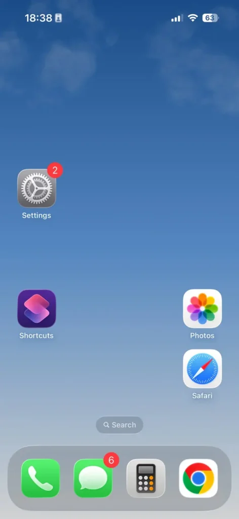 iPhone Home Screen showing the Settings app icon before accessing Smart Invert settings