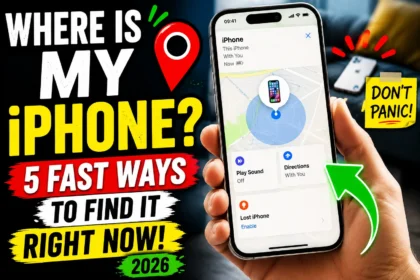 Where Is My iPhone thumbnail showing Find My app locating a lost iPhone with a map and location pin