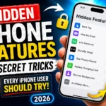 iPhone displaying hidden features and secret settings with bold graphics highlighting 25 useful tricks for everyday users.