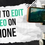 Person editing video on an iPhone mounted on a gimbal, illustrating how to edit video on iPhone using built-in and professional editing tools.