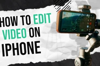 Person editing video on an iPhone mounted on a gimbal, illustrating how to edit video on iPhone using built-in and professional editing tools.