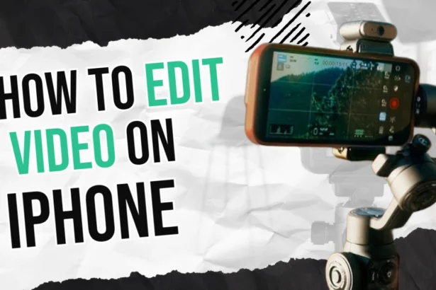 Person editing video on an iPhone mounted on a gimbal, illustrating how to edit video on iPhone using built-in and professional editing tools.