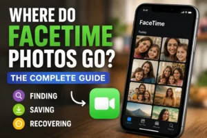 iPhone showing FaceTime and Photos app illustrating where FaceTime photos are saved, found, and recovered on iPhone.