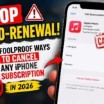 Thumbnail showing an iPhone subscription cancellation screen with bold "Stop Auto-Renewal" graphics, illustrating how to cancel subscription on iPhone in 2026.