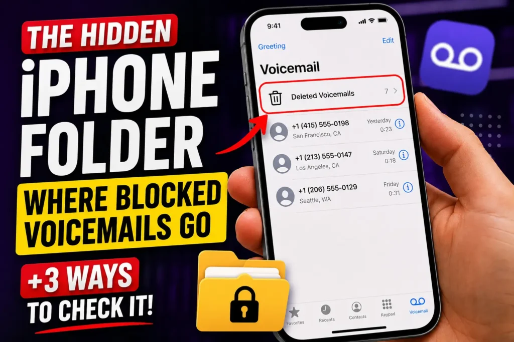 Thumbnail showing where blocked voicemails are stored on iPhone in iOS 26 and iOS 27