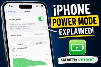 iPhone Battery settings screen showing the Power Mode toggle and Adaptive Power option.