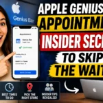 Woman showing an Apple Genius Bar appointment on an iPhone with tips to skip the waitq