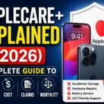 AppleCare+ Explained 2026 thumbnail showing AppleCare coverage, repair costs, claims process, battery service, and iPhone protection guide.