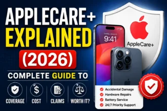 AppleCare+ Explained 2026 thumbnail showing AppleCare coverage, repair costs, claims process, battery service, and iPhone protection guide.