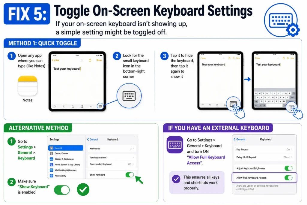 How to enable the on-screen keyboard on iPad Pro