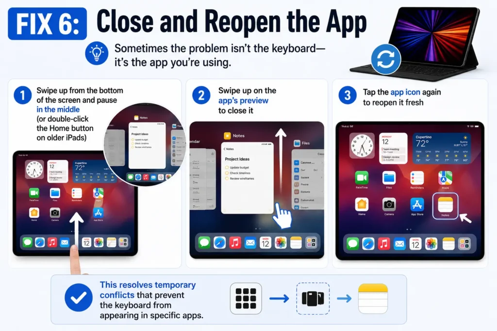 Close and reopen an iPad app to fix keyboard problems