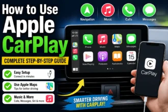 Apple CarPlay dashboard showing Maps, Music, Phone, and Messages