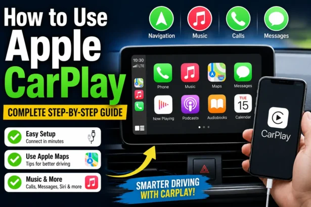 Apple CarPlay dashboard showing Maps, Music, Phone, and Messages