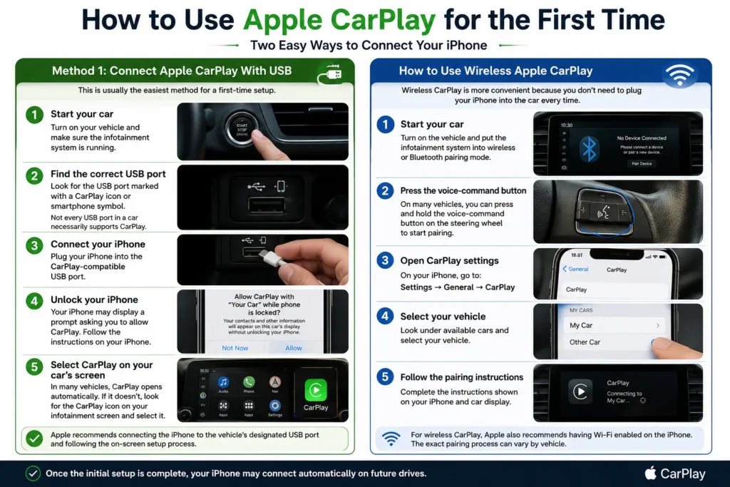 How to use Apple CarPlay for the first time with USB or wireless connection
