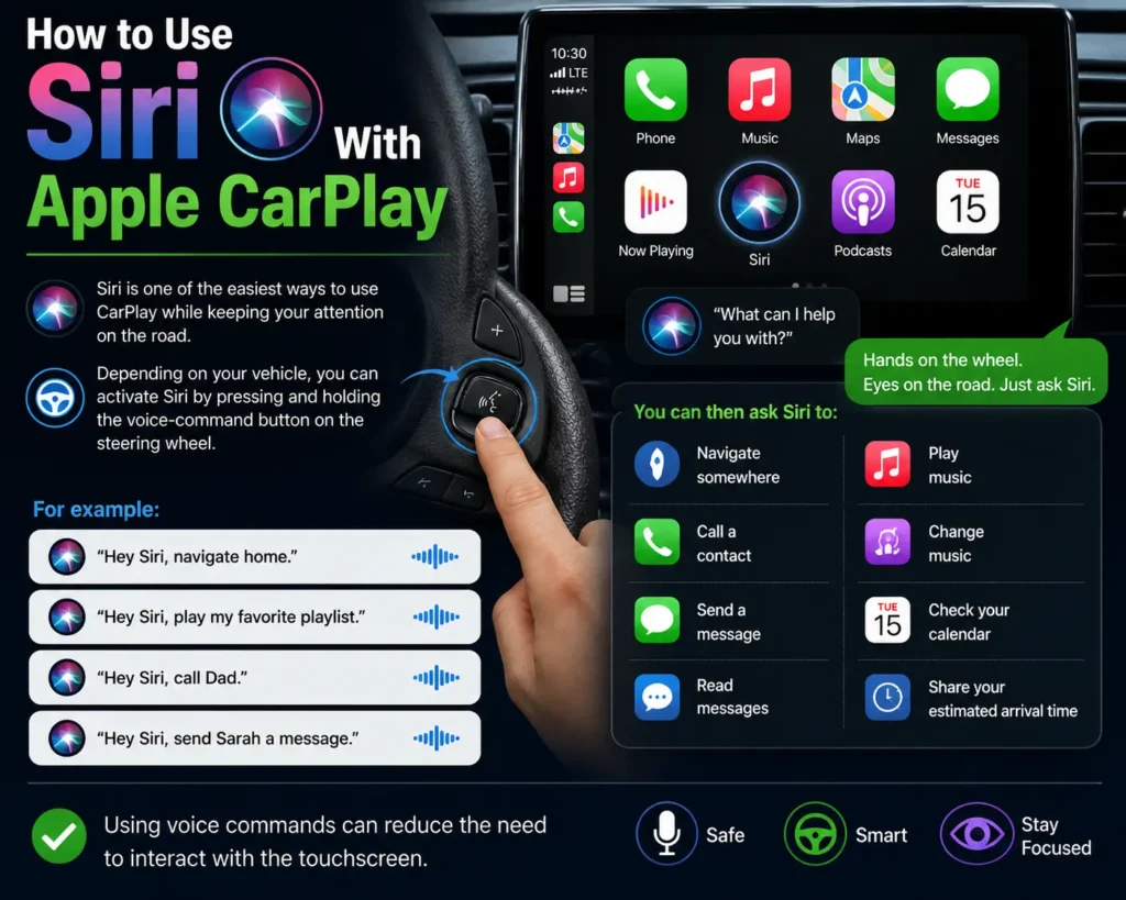 Using Siri voice commands with Apple CarPlay while driving