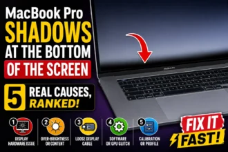 MacBook Pro showing a dark shadow along the bottom of the screen with five possible causes highlighted