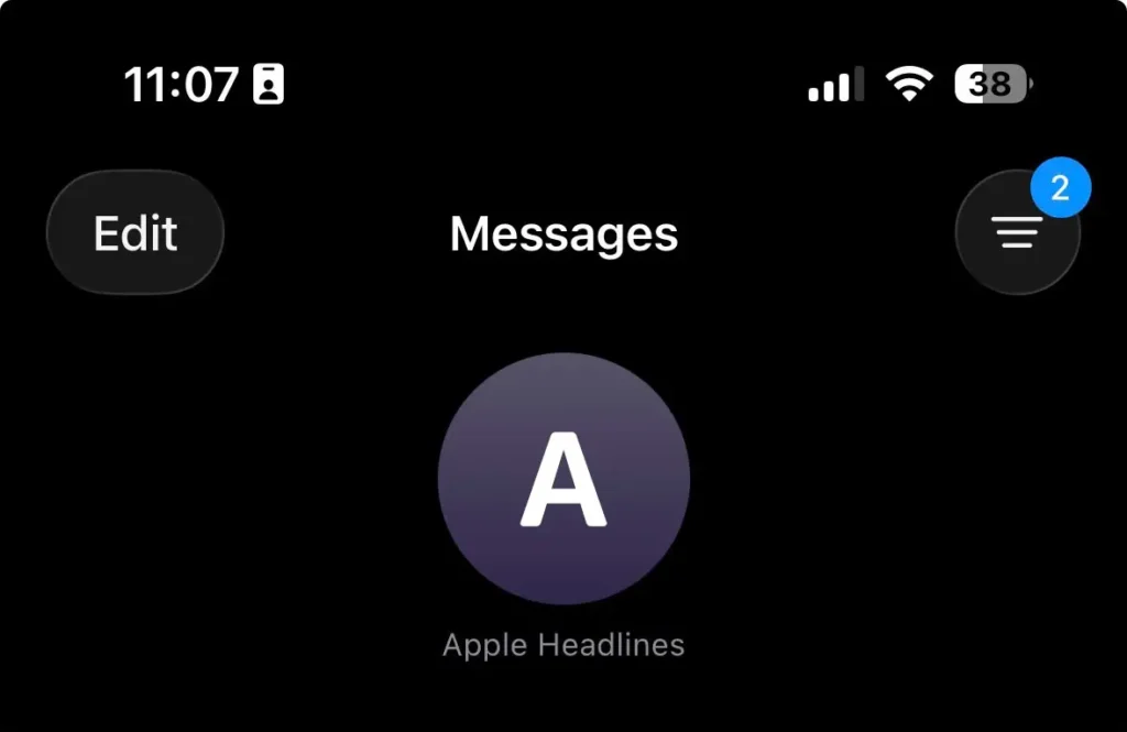 Favorite conversation displayed at the top of the Messages app after being pinned