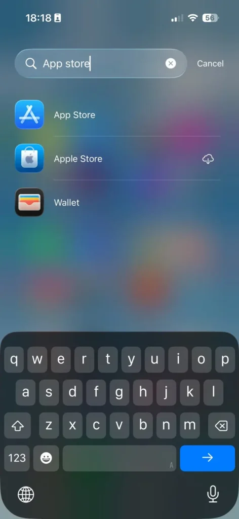 iPhone search showing the App Store app