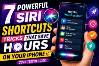 Illustration showing Siri Shortcuts on iPhone with voice commands that automate daily tasks in iOS 26.