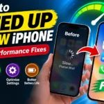 Visual guide showing how to speed up a slow iPhone with RAM and performance optimization tips.