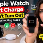 Apple Watch showing a low battery icon while a woman checks the charger