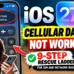Woman holding an iPhone showing cellular data not working on iOS 27
