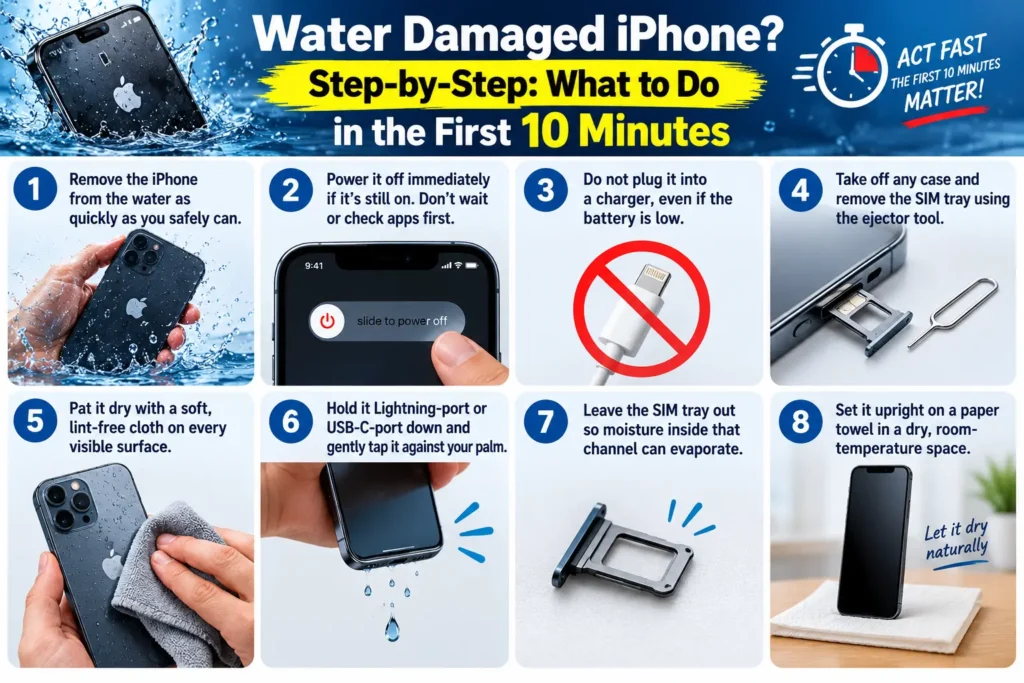 Step-by-step guide for what to do in the first 10 minutes after an iPhone gets wet