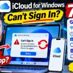 iCloud for Windows sign-in error on a laptop beside an iPhone, showing seven hidden blockers behind the endless login loop.