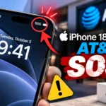 iPhone 18 Pro Max showing SOS on AT&T network with cellular warning
