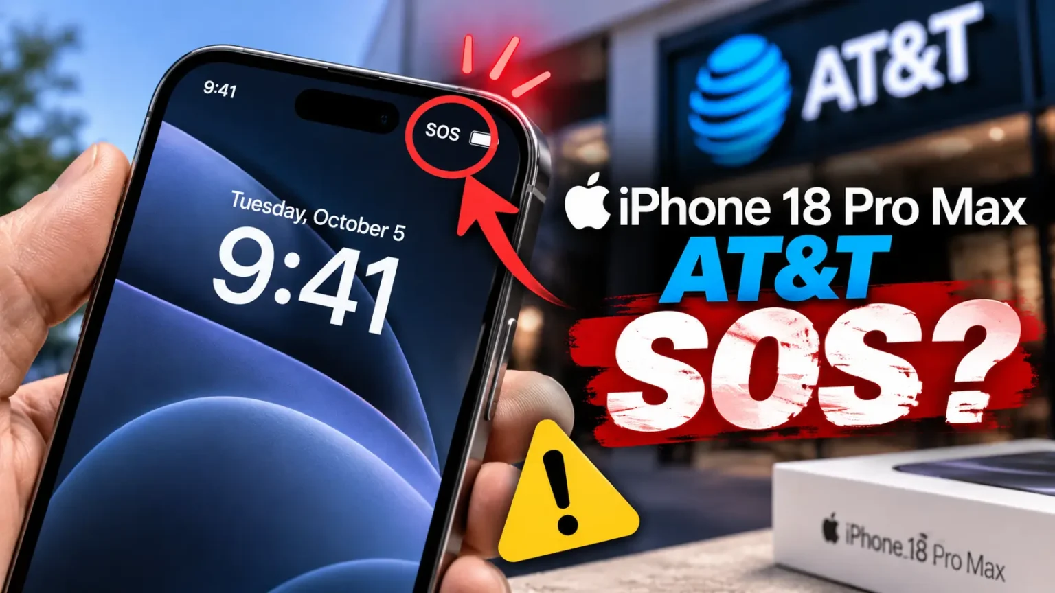 iPhone 18 Pro Max showing SOS on AT&T network with cellular warning