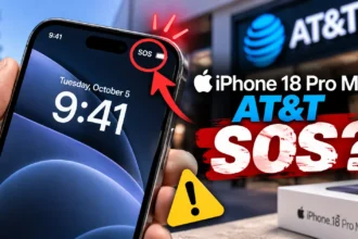 iPhone 18 Pro Max showing SOS on AT&T network with cellular warning