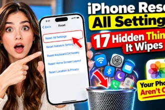iPhone Reset All Settings showing 17 settings that are wiped while photos remain safe